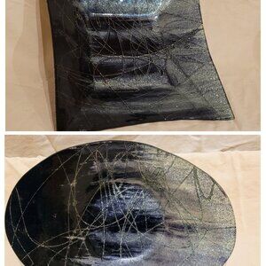 Set of 2 Discontinued D'Lusso Home Collect Oval & Square Black/Silver Deco Bowls